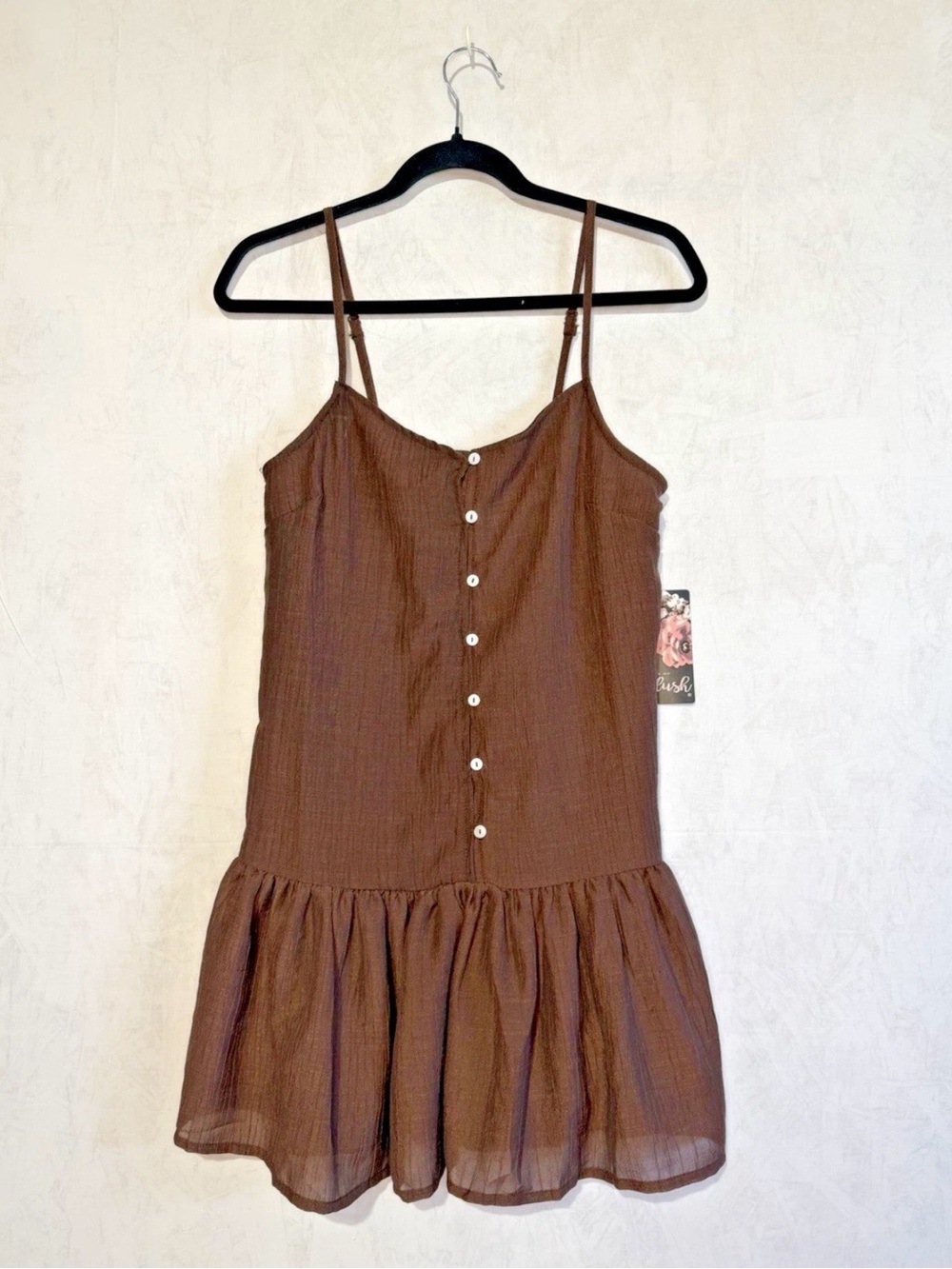 Hint of blush Women's Chocolate Brown Button-Front Mini Dress,Sizes Small-Medium